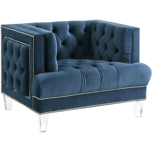 ACME Ansario Chaise Rembourrée en Velours Capitonné avec Garniture Cloutée Bleue