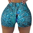 thumbnail image 2 of Goofa Beautiful Blue Peacock Printed Workout Shorts Women Seamless Scrunch Butt Lifting High Waisted Gym Booty Shorts Elastic Workout Shorts-Medium, 2 of 8