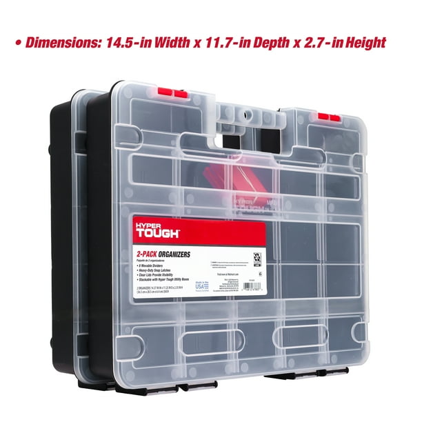 Hyper Tough 2-Pack Organizer, Stackable Plastic with 8 Movable