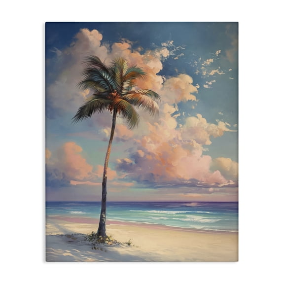 Stupell Industries Bright Hued Beach Palm Nautical & Beach Painting Wrapped Canvas Art Print Wall Art, 16 x 20