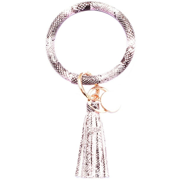 Llaveros para mujer, llavero de billetera, llavero de auto, llavero lindo, tendencia de moda, pulsera de cuero grande, llavero redondo con borla, anillo, joyería, pulsera, llavero, brazalete.