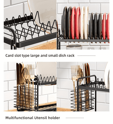 ​MAROAUO Dish Drying Rack 2-Tier Square with Utensil Holder and Drain Board, Sink Organizer, Kitchen Sink Dish Drainer, Black, 1pc, Standard Size​
