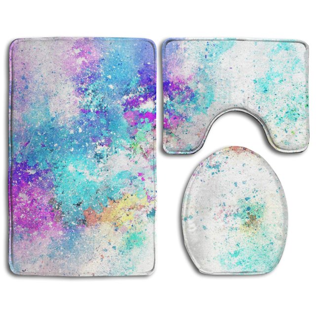 ABPHQTO Manchas de salpicaduras de acuarela de abstracción Juego de alfombras de baño de 3 piezas Alfombra de baño Alfombra de contorno y tapa de inodoro