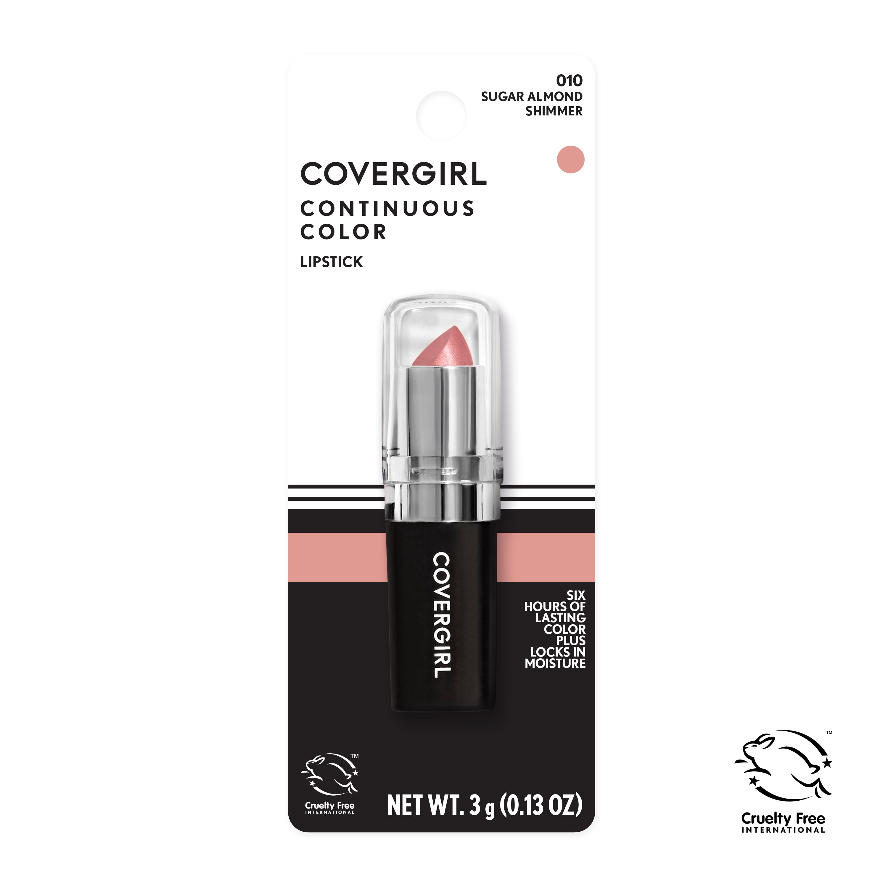 (2 pack) COVERGIRL Continuous Color Lipstick, 10 Sugar Almond, 0.13 oz