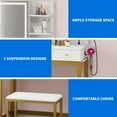 thumbnail image 6 of Dextrus Makeup Vanity Set with Lighted Mirror & Power Outlet, Hidden Storage Shelves, Vanity Dressing Table with Drawers & Cushioned Stool, Dressing Table for Girls, Women, White, 6 of 13