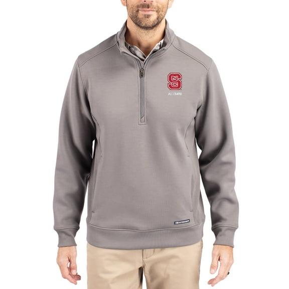 Men's-Cutter & Buck  Gray NC State Wolfpack Roam Eco Recycled Quarter-Zip Pullover