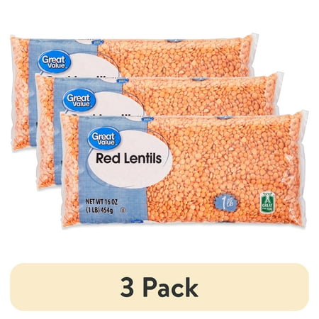 (3 pack) Great Value Red Lentils, 1 lb