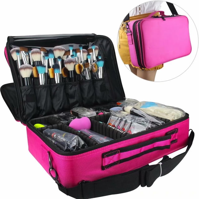 Makeup Train Case 3 layer Multi Functional Professional Makeup Bag Large Make Up Artist Box Cosmetic Organizer with DIY Dividers Movable Mirror for Cosmetics Makeup Brushes