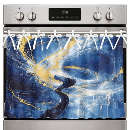 Farmhouse Oven Skirt Curtain Gold Oven Curtain Tie Top Abstract Vintage Oil Painting Art Stove Skirt Curtains with Ties&Ruffle Trim Dishwasher Skirts Curtains Cover for Cabinet Kitchen Sink 32 x24