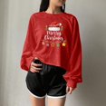 thumbnail image 3 of Qzwdhjm Womens Cropped Sweatshirts for Christmas Crewneck Xmas Santa Hat Graphic Sweatshirt Long Sleeve Thin Fleece Crop Pullover for Winter Holiday, 3 of 5