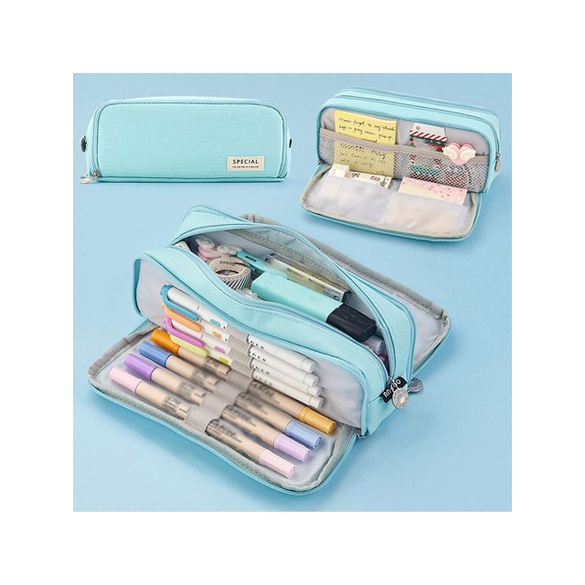 1pc Oxford Cloth Pencil Case, Large Capacity, Multifunctional Pen Case With Double Open Window Suitable For Middle School, High School, University Stu