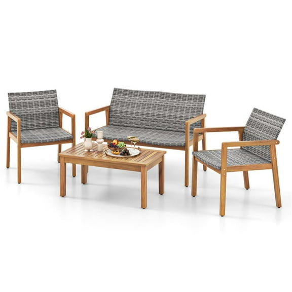 Aimee Lii 4-Piece Patio Furniture Set with Loveseat Single Chairs and Coffee Table, Outdoor Patio Furniture for Backyard, Garden