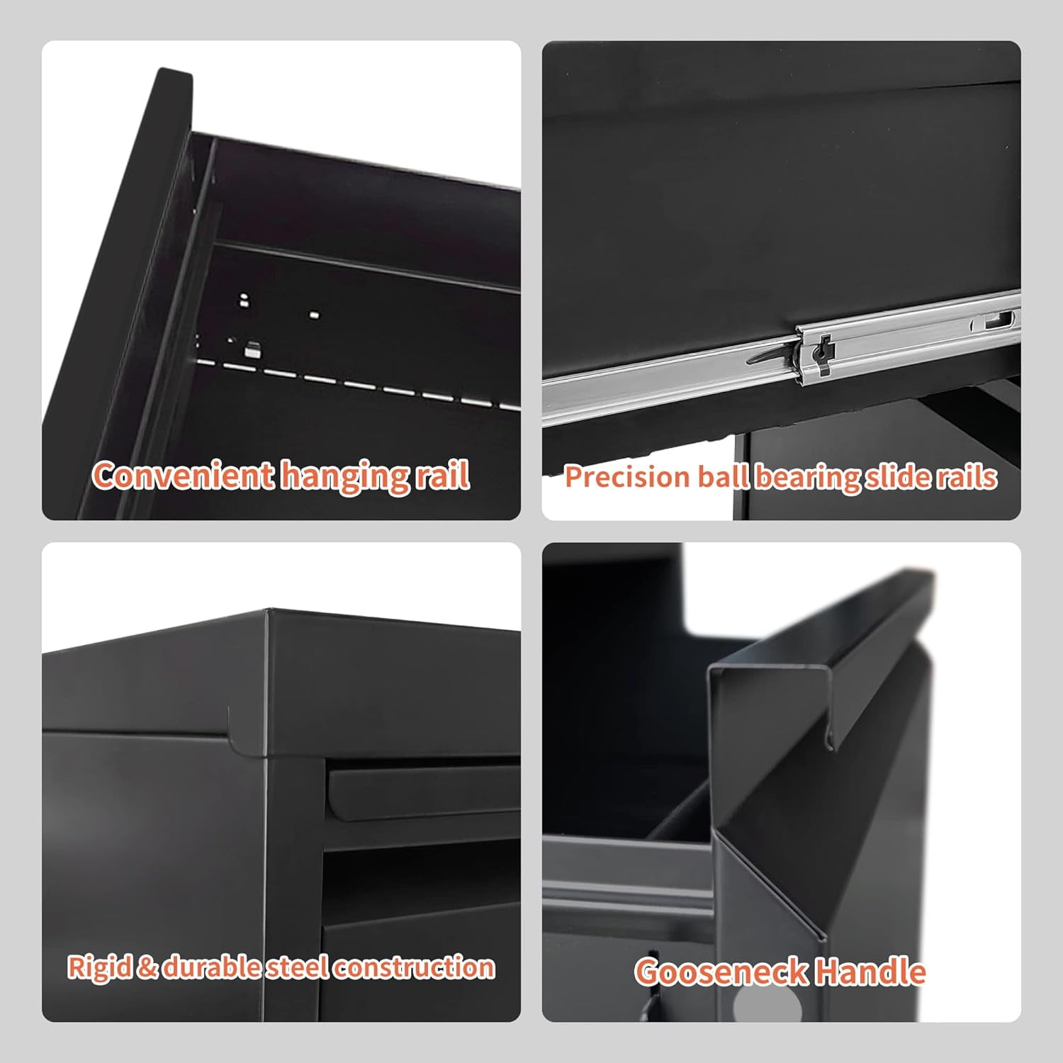 IKIMI 4-Drawer Vertical File Cabinets with Lock, Portable Rolling Metal Filing Cabinet for Legal/Letter/A4 Files, Black