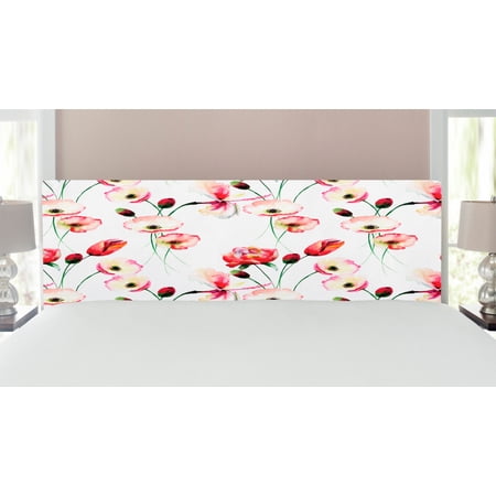 Flower Headboard  Pattern with Poppy Flowers Branches Illustration Watercolor Painting Effect Print  Upholstered Decorative Metal Bed Headboard with Memory Foam  King Size  Multicolor  by Ambesonne