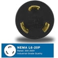 thumbnail image 2 of 30125 L6-20P to 6-15/20R Plug Adapter, 20 Amps 250 Volt , Black, 2 of 7