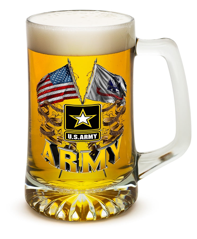 Beer Mugs with Handles “ Double Flag US Army 25 oz Tankard Beer Mug “ Armed Forces Gifts... by