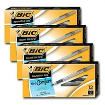 Bic Ultra Round Stic Grip Ball Point Pens, Medium Point, 1.2 mm, Black Ink (48 Pens)