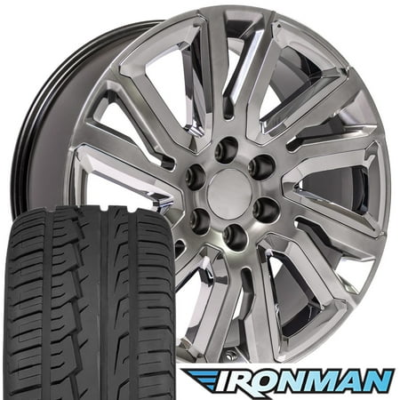 22 Inch Black And Chrome Rims - OE Wheels 22 Inch Fits Chevy Silverado High Country CV37 22x9 Hyper Black Chrome Rim with Ironman Tires SET