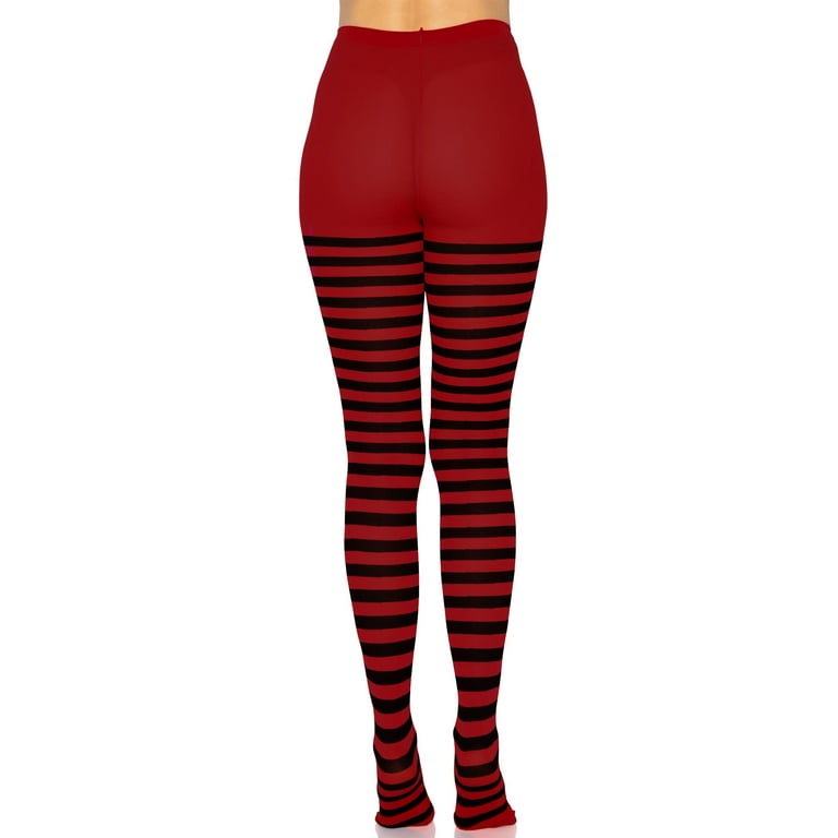 Leg Avenue Women's Nylon Striped Tights, Black/Red, One Size