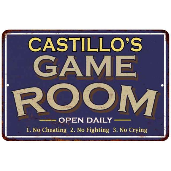 CASTILLO'S Blue Game Room Sign Metal Wall Decor 8x12 108120002069