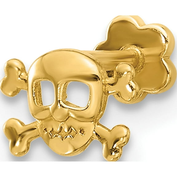 14K Yellow Gold 18 Gauge Skull And Crossbones Screwback Cartilage Body Jewelry(Length 9) - Jbsp