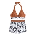 thumbnail image 4 of WREESH Womens Two Piece Swimsuit Halter Bikini Set Athletic Bathing Suits with Chest Pad Without Underwire Print Deep V High-Waisted Patchwork Swimming Trunks Split Swimsuit Coffee, 4 of 7