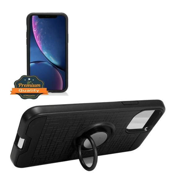 Apple iPhone 11 PRO MAX Phone Case with Ring Holder Kickstand, 360° Rotatable Ring Stand Fit Magnetic Car Mount Dual Layer Hybrid TPU Rubber Rugged Protective Cover BLACK for Apple iPhone 11 Pro Max