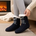 thumbnail image 4 of Lumtrix Women and Men Fuzzy Slipper Socks Fluffy Winter Soft Warm Plush Fleece Boot Indoor Floor Grippers Socks, Thick Heavy Thermal Lined Sherpa Socks Cozy Gift Navy S, 4 of 4