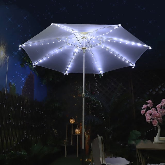 Patio Umbrella String Lights With Remote Control, 3.9Ft 104 LEDs, Battery Operated, Waterproof Wireless Lighting For Outdoor Backyard Garden Umbrella Decor Whi