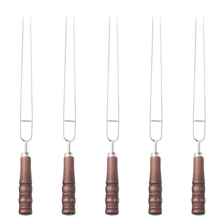 

5pcs Wooden Handle Barbecue Roasting Sticks Outdoor Picnic BBQ Skewers