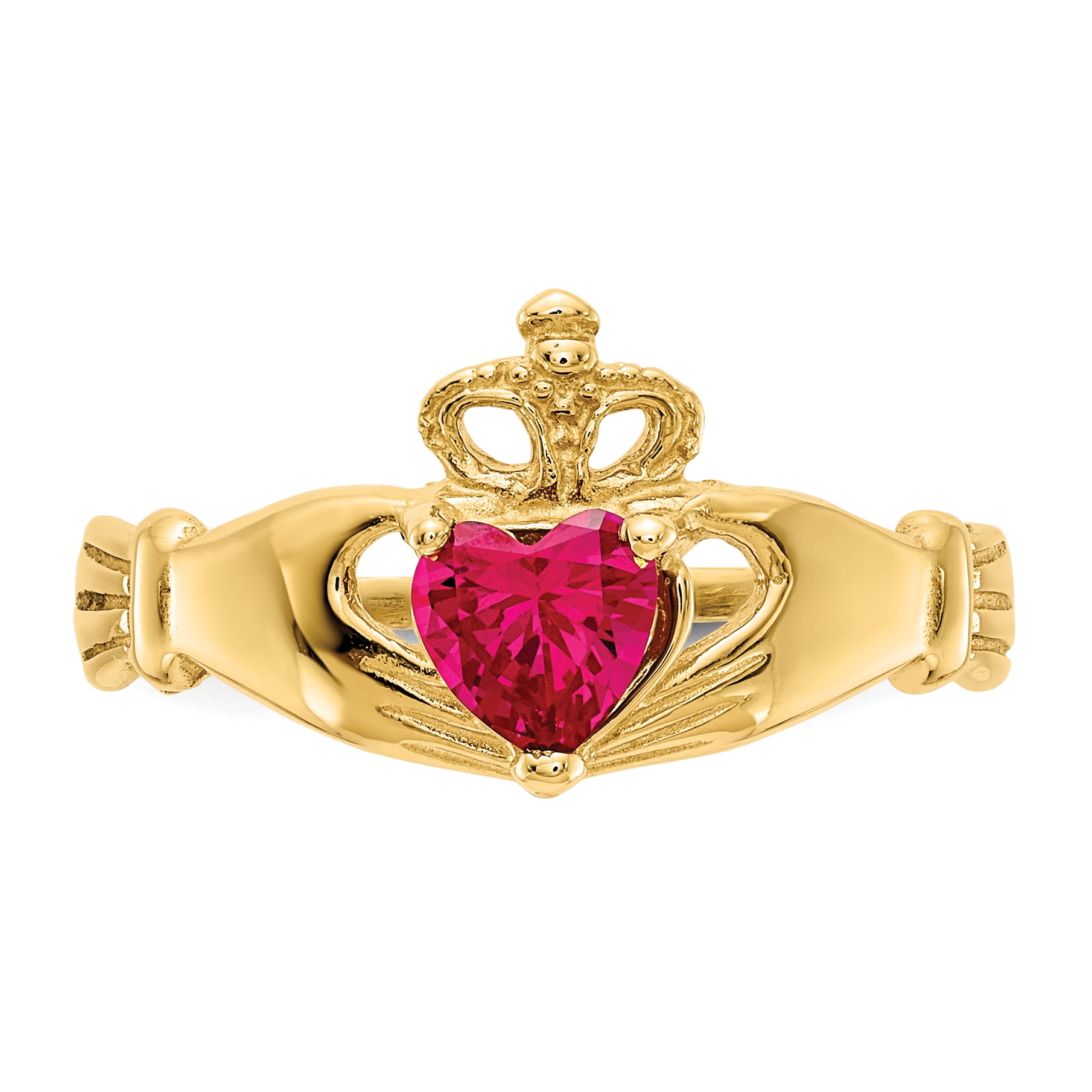 14K Yellow Gold July CZ Stone Claddagh Heart Ring Size 5
