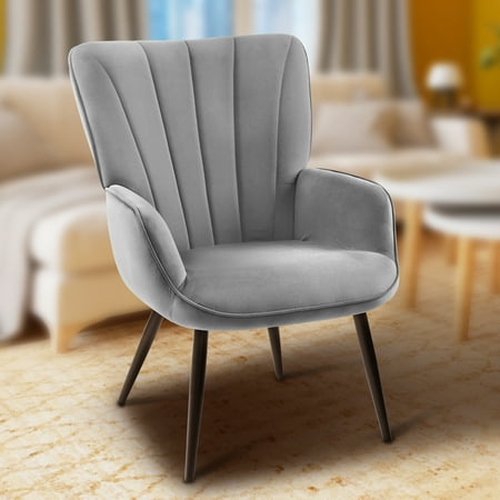 TrumanPick Velvet Accent Chair Comfy Wingback Armchair Modern Vanity Chair with High Back for Living Room, Grey