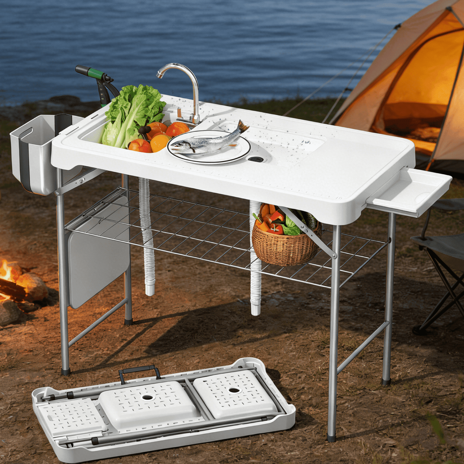 Ktaxon Portable Outdoor Fish Cleaning Table, Camping Kitchen