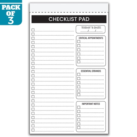 Checklist Notepad 8.5 x 5.5 Inch, Pack of 3, Daily To Do List Pad with Today's Date, Appointments, Errands & Notes, 50 Sheets Per Pad, Made in USA