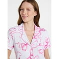 thumbnail image 2 of Joyspun Women’s Dreamy Soft Collection Bridal Short Sleeve Knit Notch Collar Top and Shorts Pajama Set, 2-Piece, Sizes XS-3X, 2 of 6