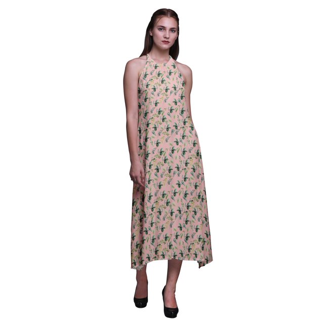 Bimba Robe de Plage d'Été Dos Nu à Imprimé Feuilles pour Femmes - Moyen