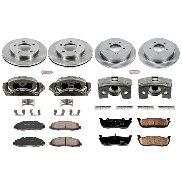 PowerStop Front and Rear Stock Replacement Brake Pad and Rotor Kit with Calipers Fits: FORD Select Models KCOE1867