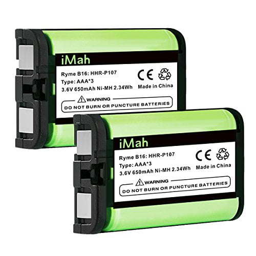 Pack of 2 iMah HHR-P107 3.6V 650mAh Cordless Phone Battery Compatible with Panasonic PQSUHGLA1ZA HHR-P107A HHR-P107A/1B KX-TG6071 KX-TG6074 KX-TGA351 KX-TGA600 Handset Telephone Type 35 