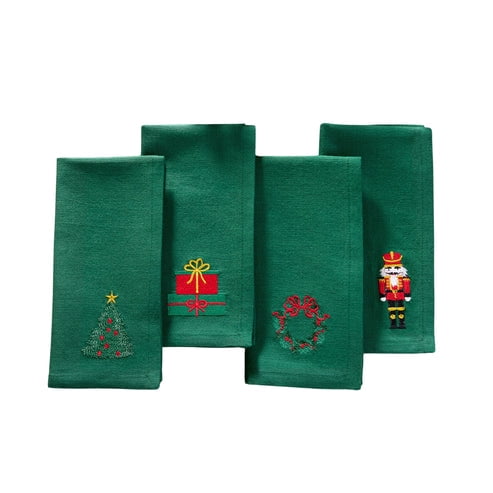 Holiday Embroidered Cotton Napkins, Set of 4