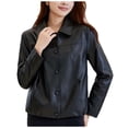 thumbnail image 2 of Yangnuo Womens Fashion Buttoned Lapel Leather Jackets 2025 Fall Winter Women's Leather Jacket Short Lining Fabric Leather Jacket Fashionable And Motorcycle Leather Jacket Women's, 2 of 5
