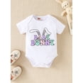 thumbnail image 4 of Faithtur Easter Baby Girls Jumpsuits Set Rabbit Letter Print Short Sleeves Romper and Casual Leopard Print Flared Pants Headband, 4 of 9