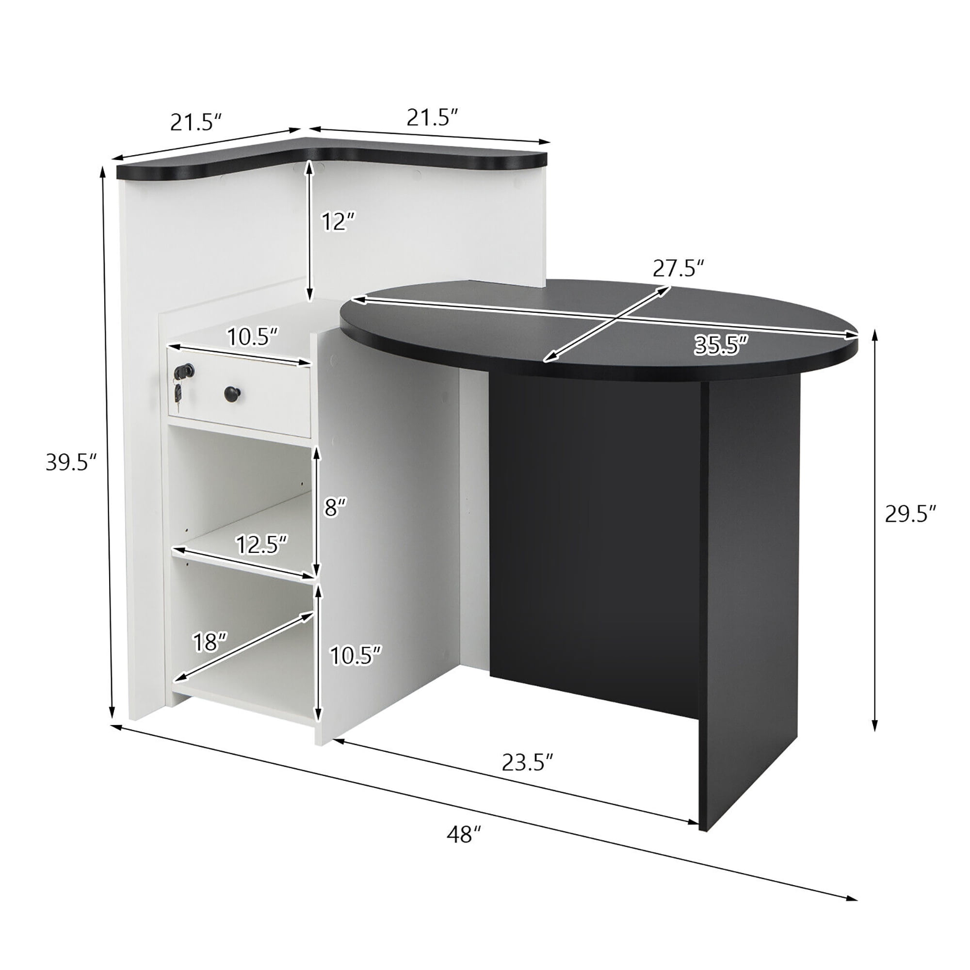 Gymax Front Reception Counter Desk Checkout Office Desk w/Open Shelf & Lockable Drawer