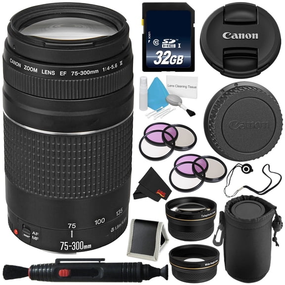 Canon EF 75-300mm F4-5.6 III Téléobjectif Zoom Stylo pour Objectif Nettoyeur Pochette pour Objectif de Luxe 58mm Trousse de Filtres 3 Pcs Trousse de Nettoyage de Luxe 58mm 2x Objectif Téléobjectif Chiffon en Microfibre Ensemble Modèle International