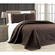 3-Piece Dark Brown Oversize Stella Grande Bedspread Queen/Full Embossed Coverlet Set 106 by 100-Inch