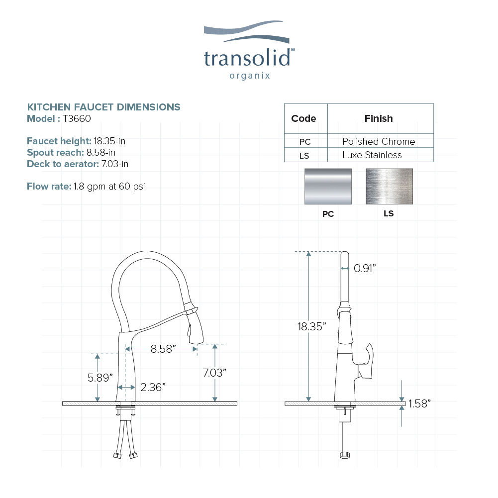 Transolid T3660-LS Organix Pull-Out Kitchen Faucet in Luxe Stainless