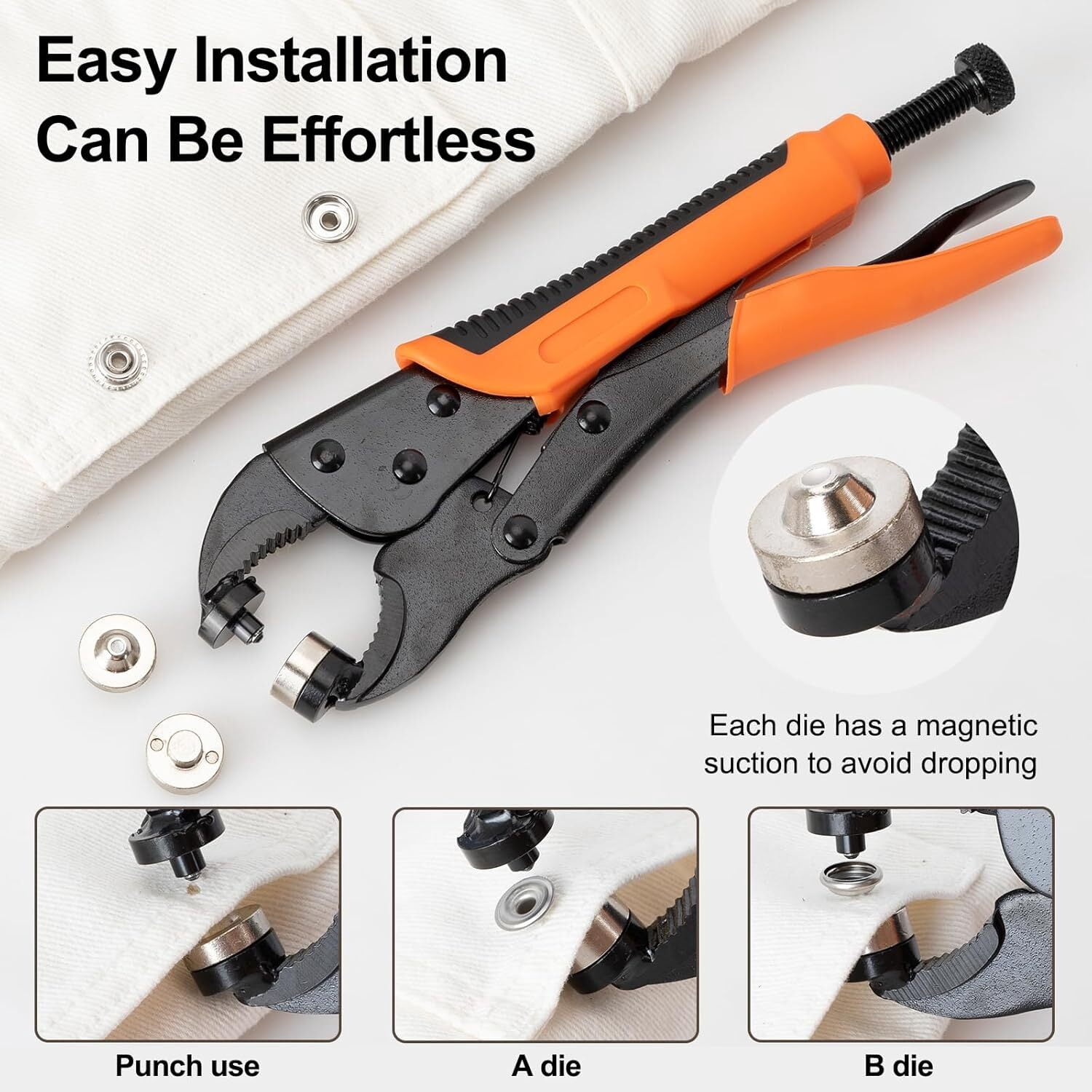 LQQBOX Snap Button Kit, Heavy Duty Snap Fasteners Tool, Screw Snap on Tools Included 1pc Snap Plier and 40 Sets 15mm Stainless Snaps, Buttons Snap Fastener Tool for Boat Cover, Tarps, Canvas, Leather