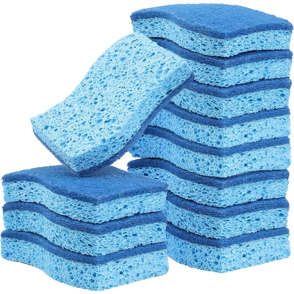 Éponge de Cuisine en Cellulose, Lot de 12 (Bleu), Écologique, Anti-Rayures, Éponge Double Face Écologique pour Lave-Vaisselle de Cuisine