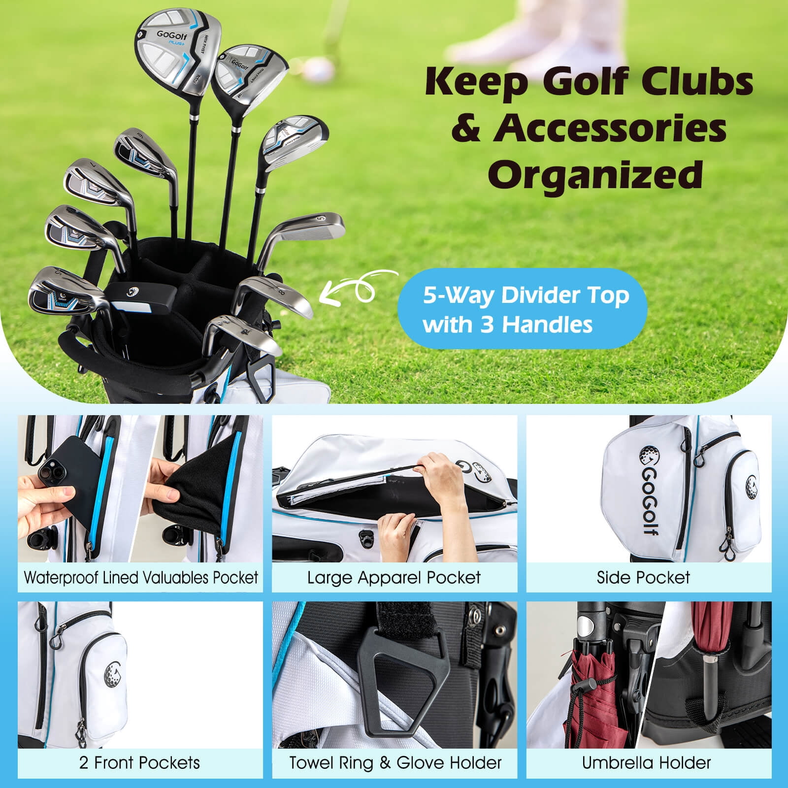 Costway 12 Pieces Men's Complete Golf Club Set Right Hand Includes 460CC #1 Driver White