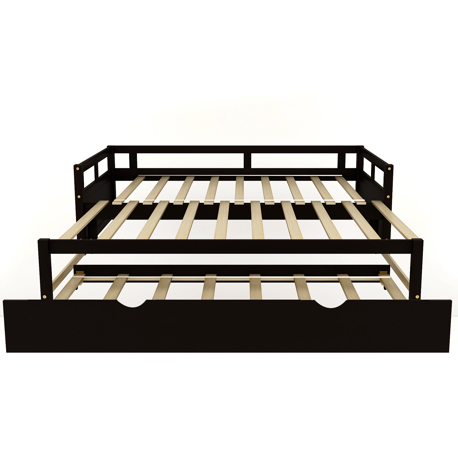 Gewnee Wood Twin Size Daybed,Convertible Daybed with Double Trundle for Kids,Espresso