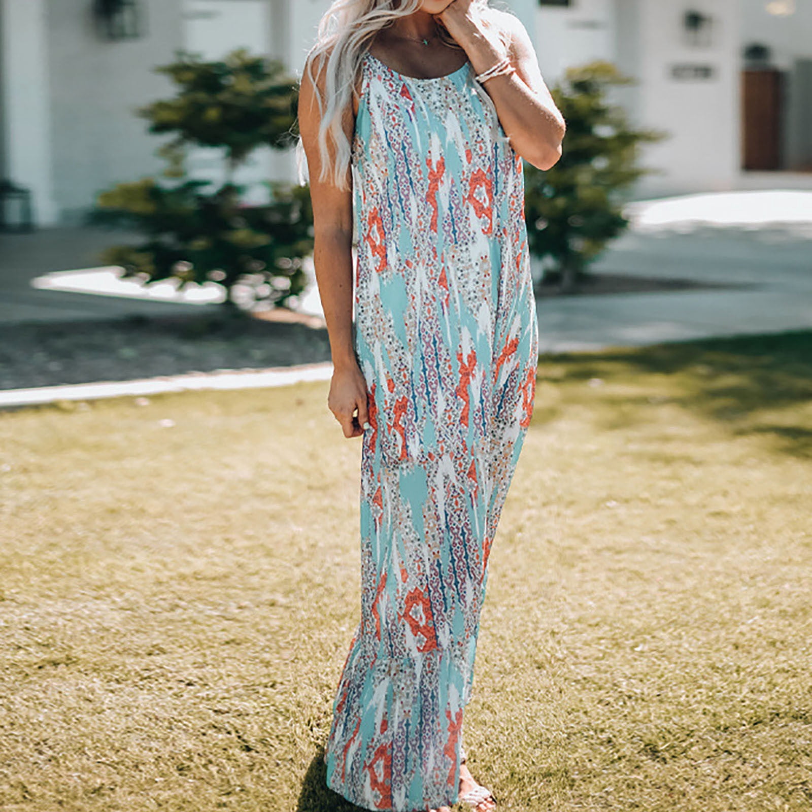Oalirro Floral Dress for Women Birthday Dress Fashion Women Summer  Sleeveless Sexy Party Backless Printing Long Dress Savings Clearance Light  Blue - Walmart.com